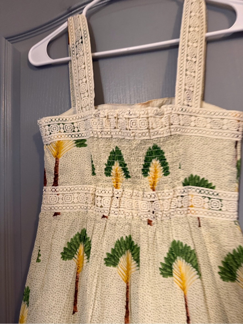 Calypso St. Barth Cream Maxi Dress with Green & Yellow Palm Print - Picture 5 of 9